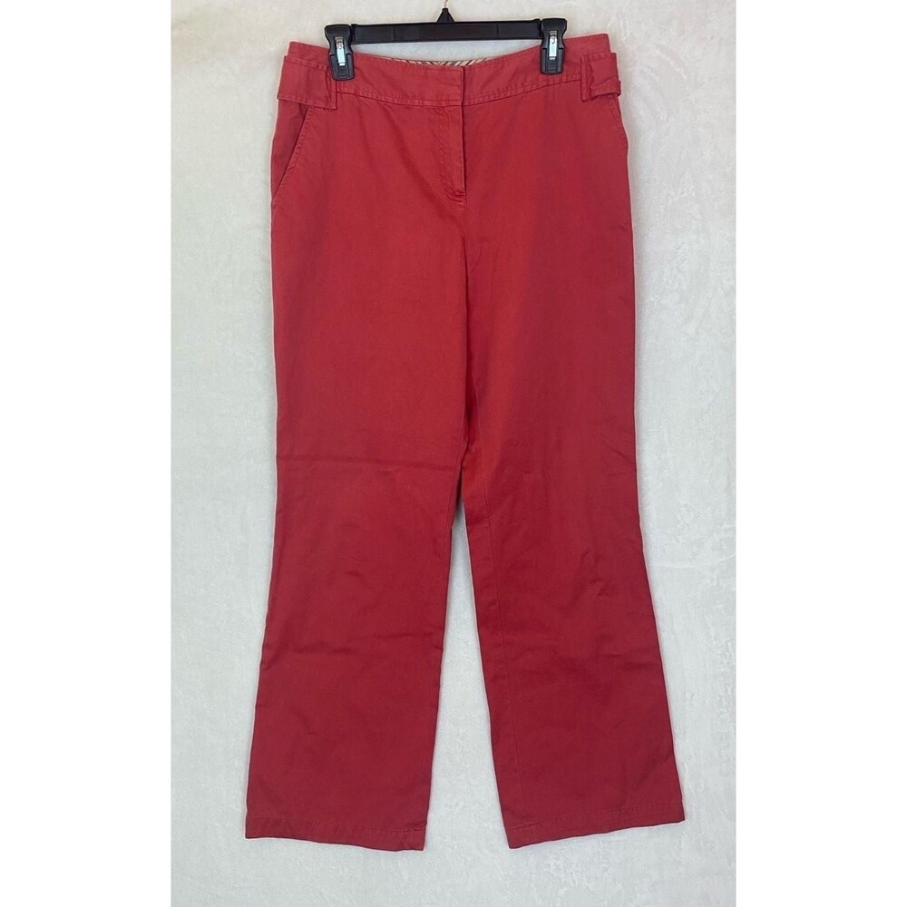 J.Jill Red 100% Cotton Straight Leg Pants with Button Back Waist Size 12